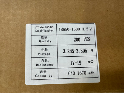 Boxes of 18650 Cells (200 Per Box)